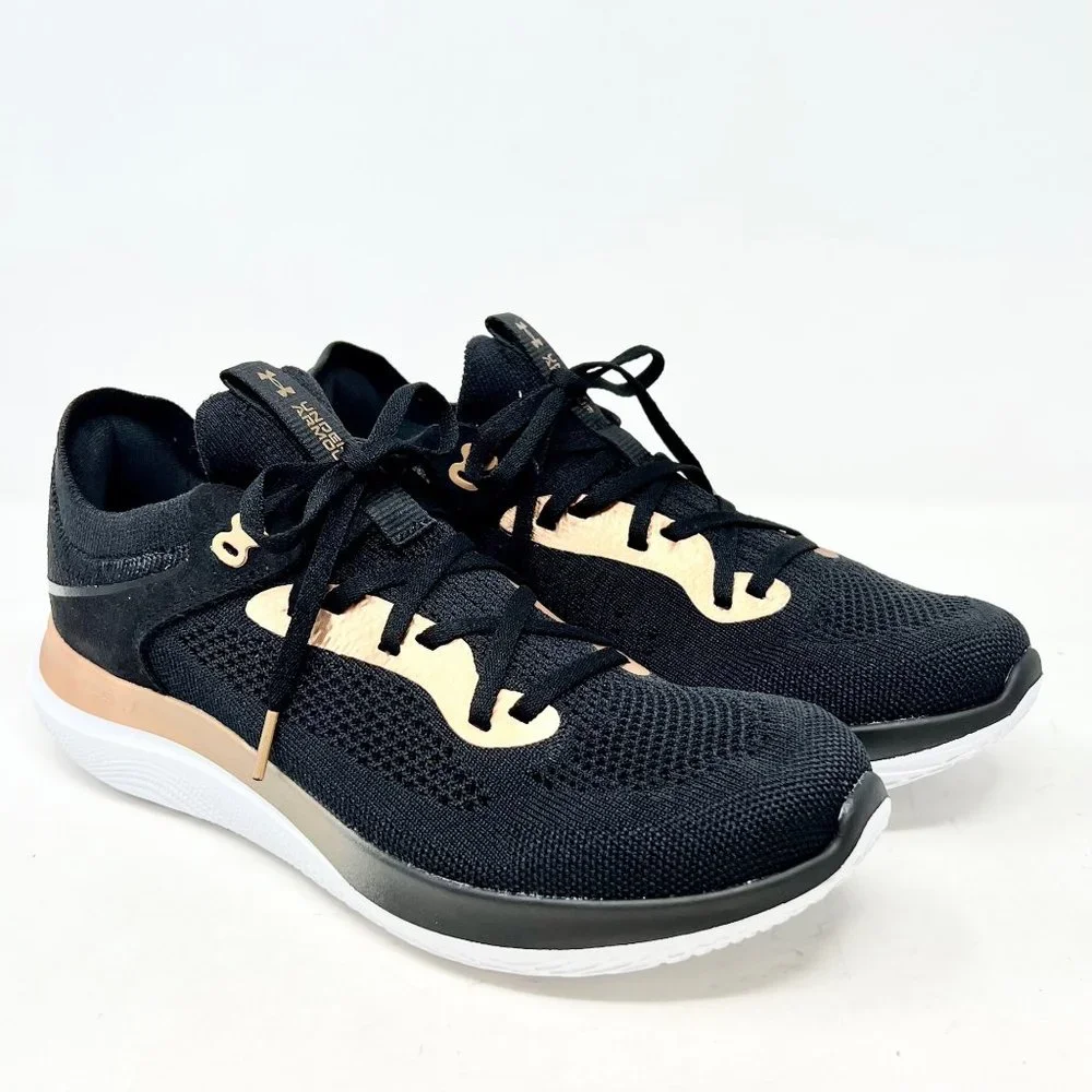 Under Armor Womens Flow Synchronicity Black Rose Gold Metallic Size 10.5 US NWOB